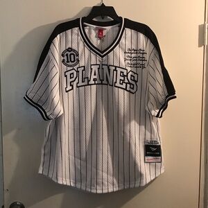 White and Black Striped Paper Planes Baseball Jersey XL brand new with tags